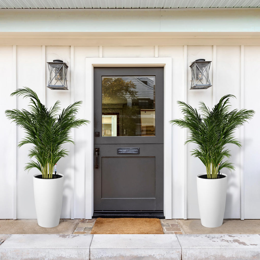 Goldensoil 22" Tall Round Planter Set of 2, Self Watering Pots with Water Level Monitor, White