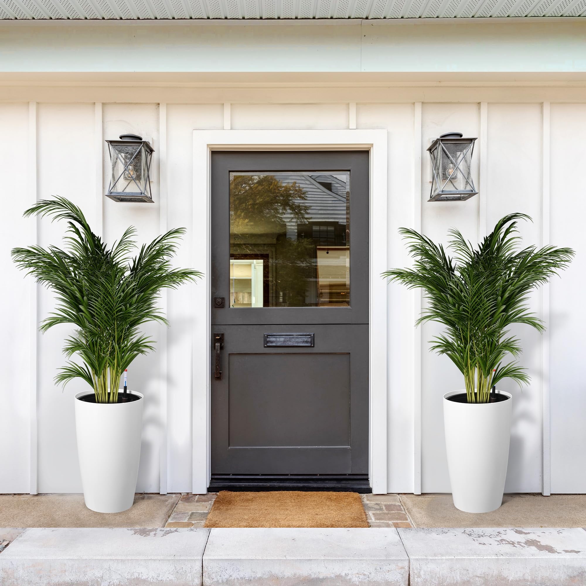 Goldensoil 22" Tall Round Planter Set of 2, Self Watering Pots with Water Level Monitor, White