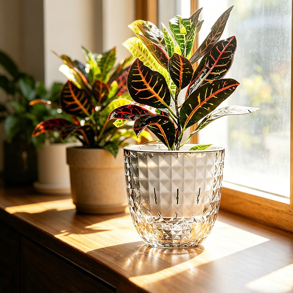 Self Watering Pots for Indoor Plants, Clear 4.3inch Automatic Water Absorbing Flower Pots, Double Layer Transparent Planter for Succulents & Home Decor
