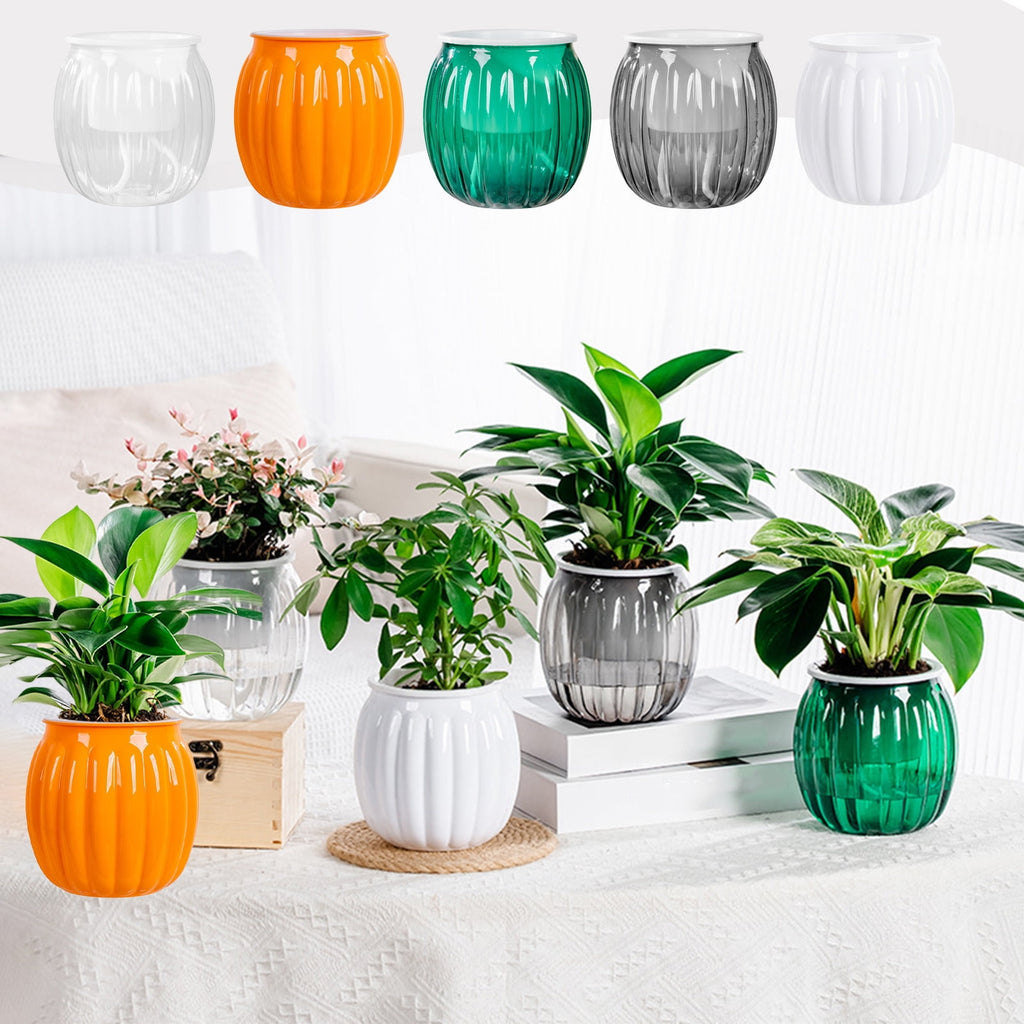 KeirineCC 4" Pumpkin Planter Self Watering Pot,5x4 Inch Plant Plastic Pots Indoor,Self Watering Orchid Pot Pumpkin Planter Flower Pot for All House Plants,Flowers,African Violets,1 Pcs,Orange
