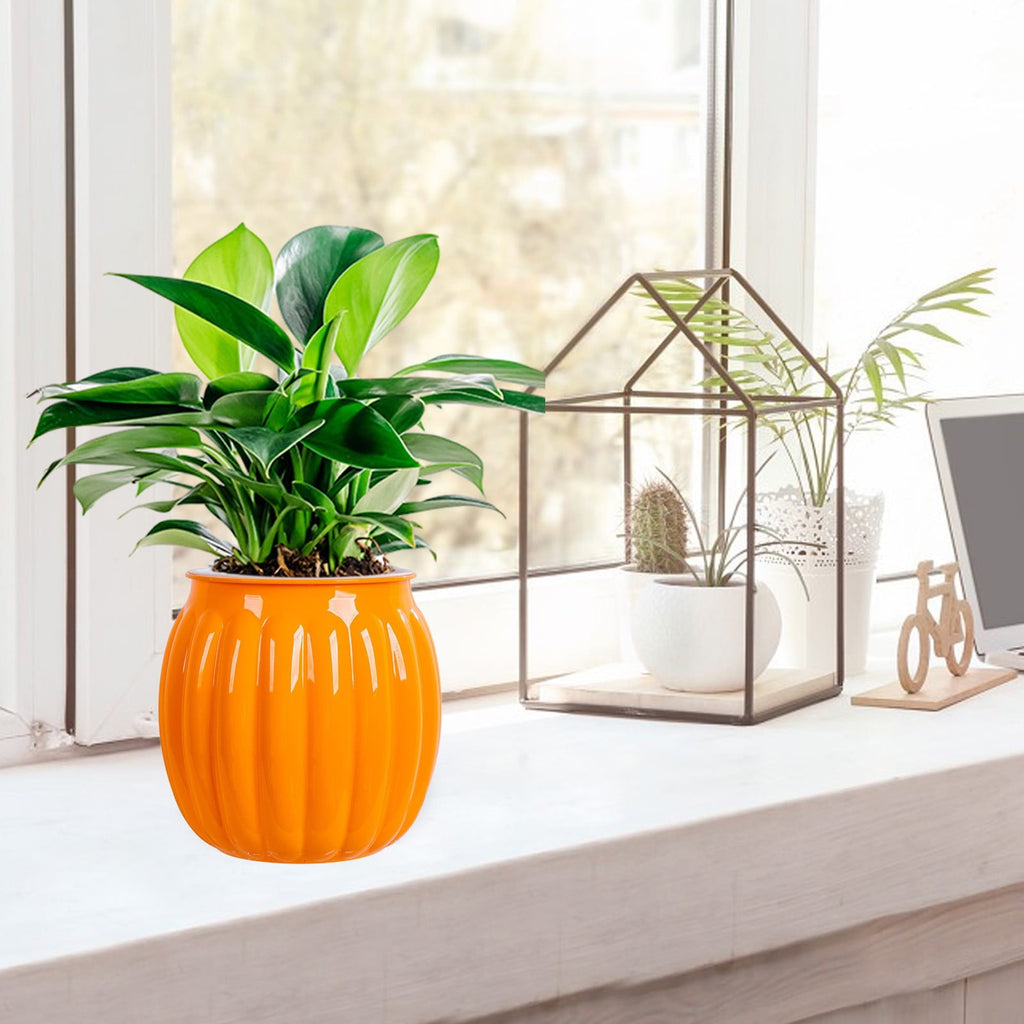 KeirineCC 4" Pumpkin Planter Self Watering Pot,5x4 Inch Plant Plastic Pots Indoor,Self Watering Orchid Pot Pumpkin Planter Flower Pot for All House Plants,Flowers,African Violets,1 Pcs,Orange