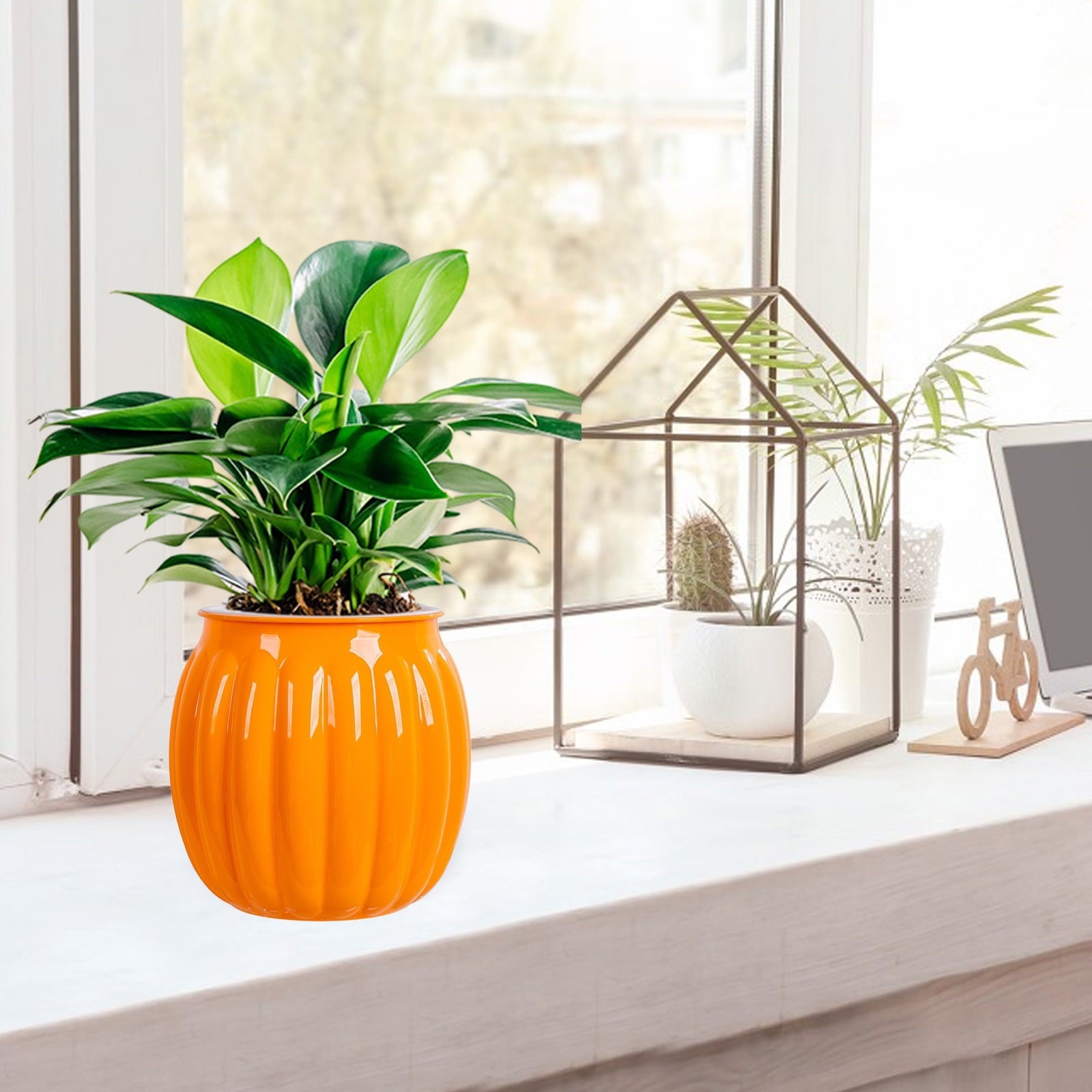 KeirineCC 4" Pumpkin Planter Self Watering Pot,5x4 Inch Plant Plastic Pots Indoor,Self Watering Orchid Pot Pumpkin Planter Flower Pot for All House Plants,Flowers,African Violets,1 Pcs,Orange