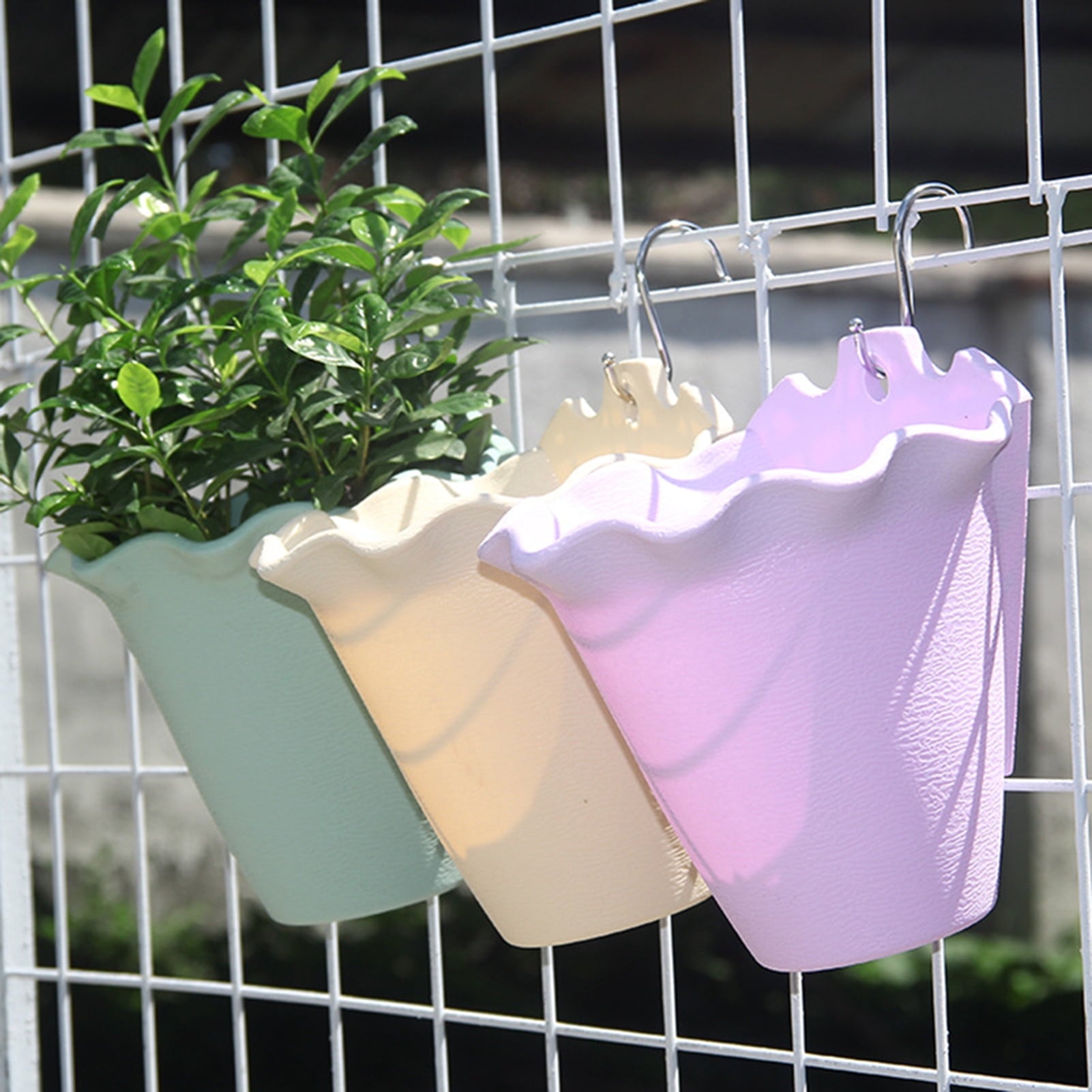 Travelwant Self Watering Hanging Planter, Dua-pots Lazy Flower Pot, White Plastic Wall Hanging Planter Pot with Hooks for Garden Fence, Porch, Wall