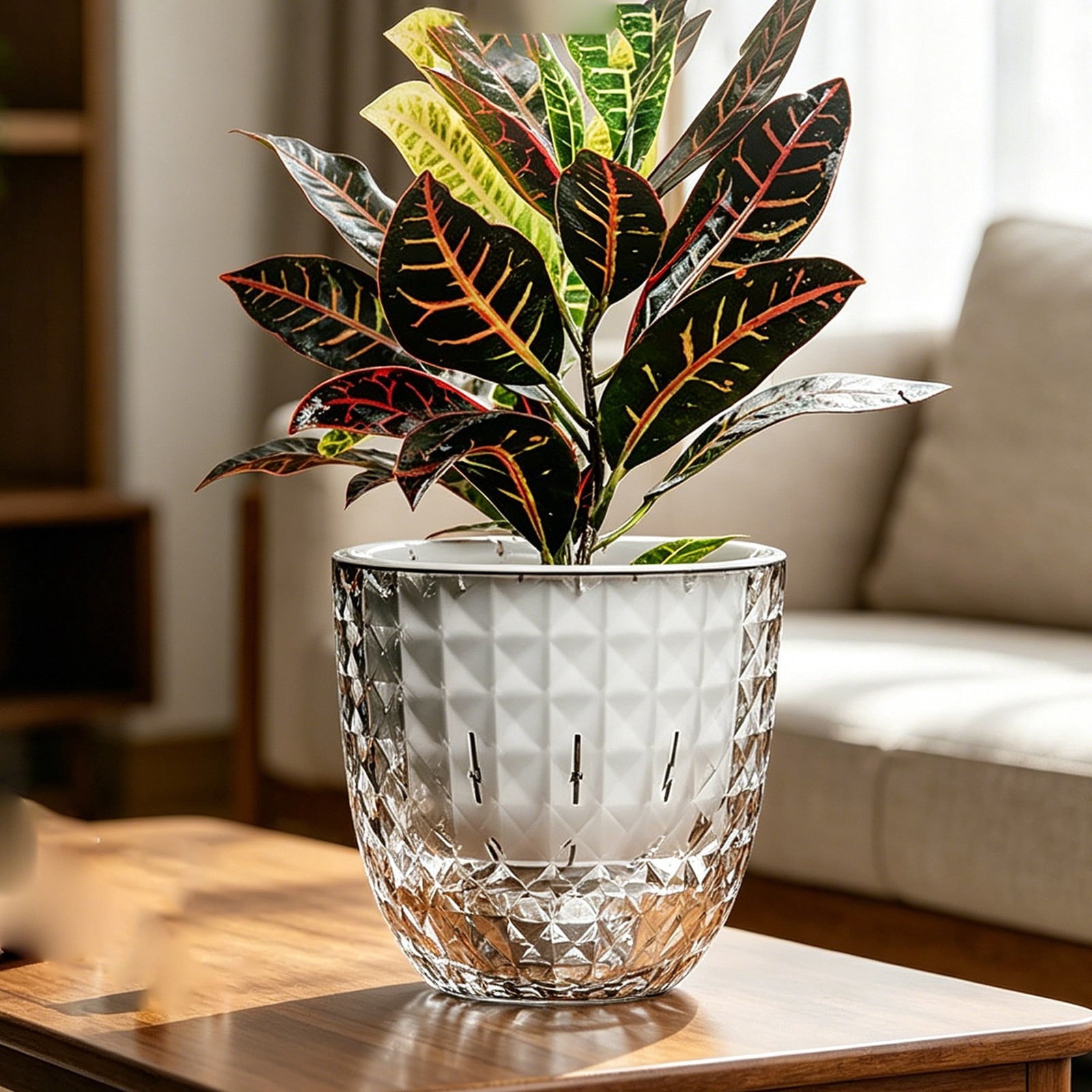 Self Watering Pots for Indoor Plants, Clear 4.3inch Automatic Water Absorbing Flower Pots, Double Layer Transparent Planter for Succulents & Home Decor