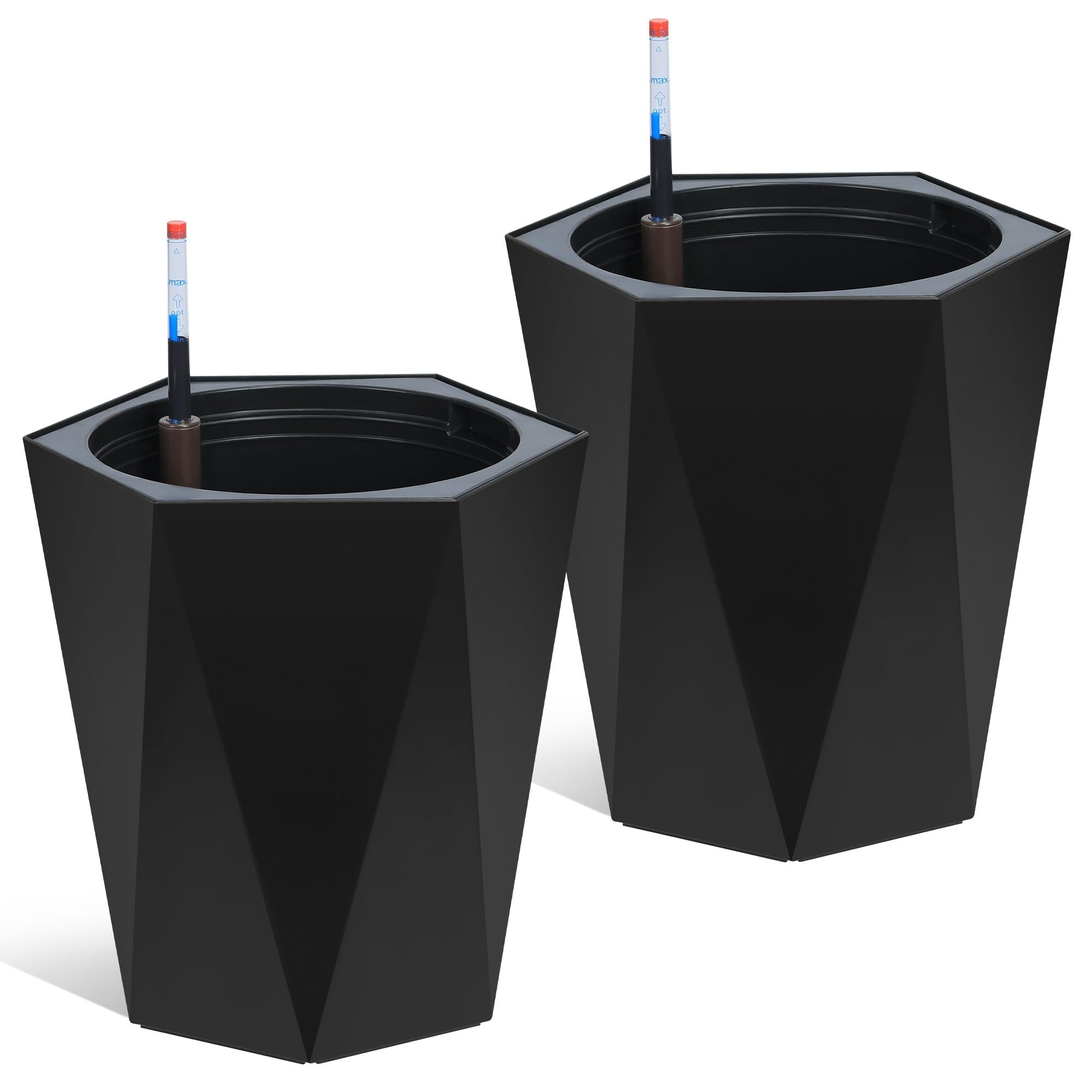 22.5inch Tall Planters Set of 2, Self Watering Planter with Water Level Monitor, Large Plastic Flower Pot with Inner Bucket and for Patio, Porch, Living Room