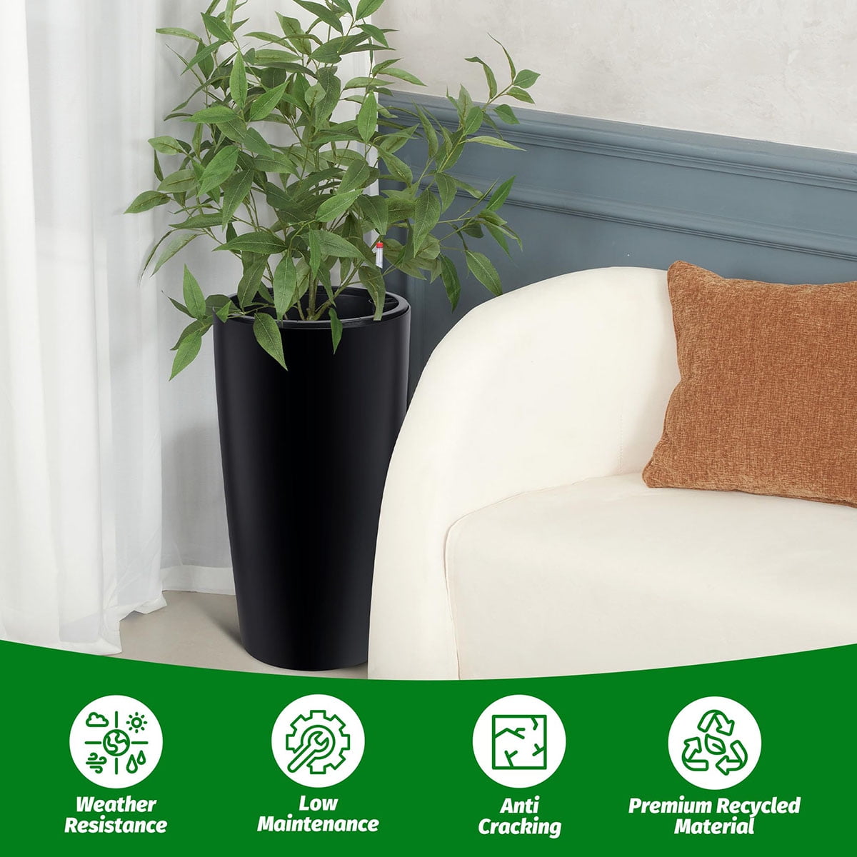 Ataucjin 30 inch Tall Planter Set of 2, Self Watering Pots with Drain Holes, Water Level Monitor & Inner Bucket, Indoor Outdoor Large Flower Pots, Automatic Watering, for Patio, Balcony, Living Room