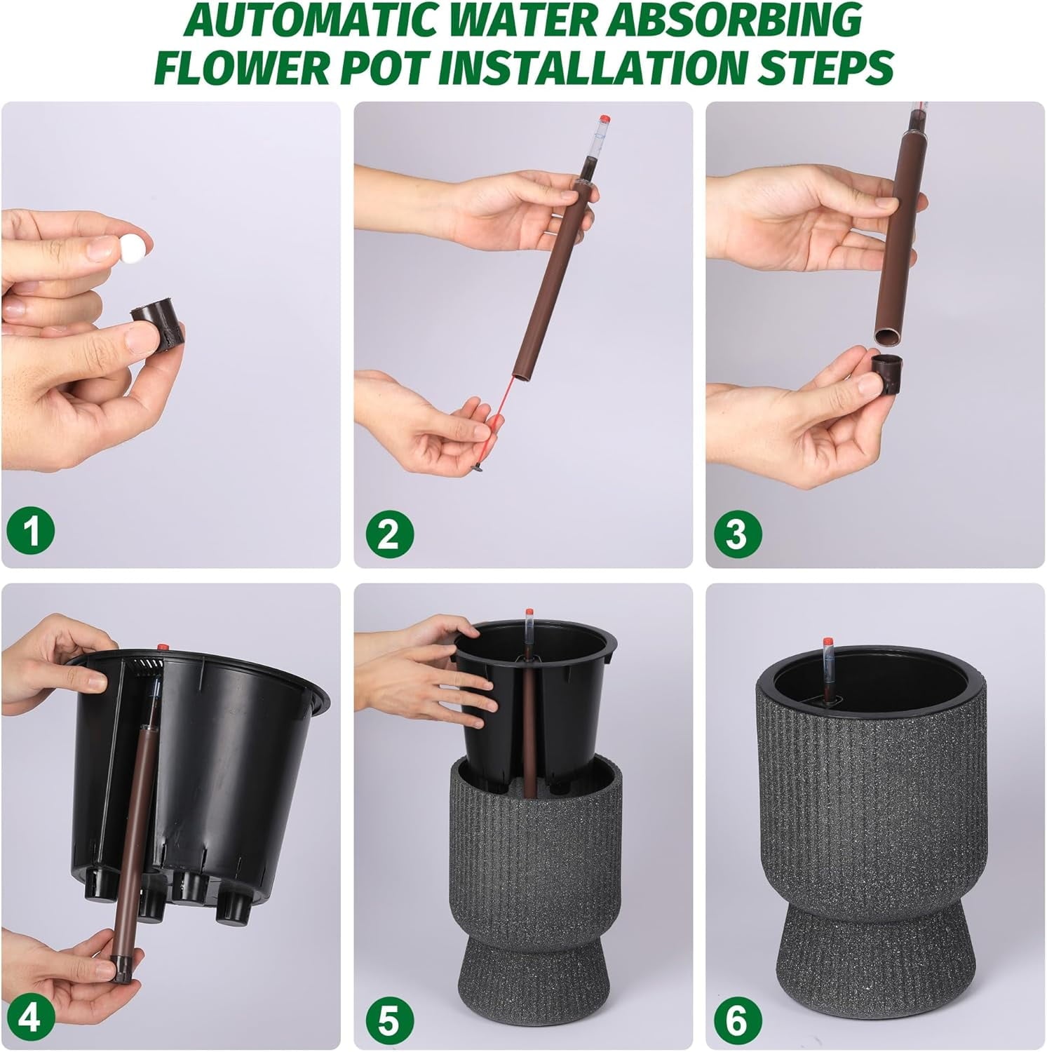 14.2"Tall Planters Set of 2,Indoor Self Watering Planter with Built-in Drainage and a Water Level Monitor for Patio,Porch,Living Room