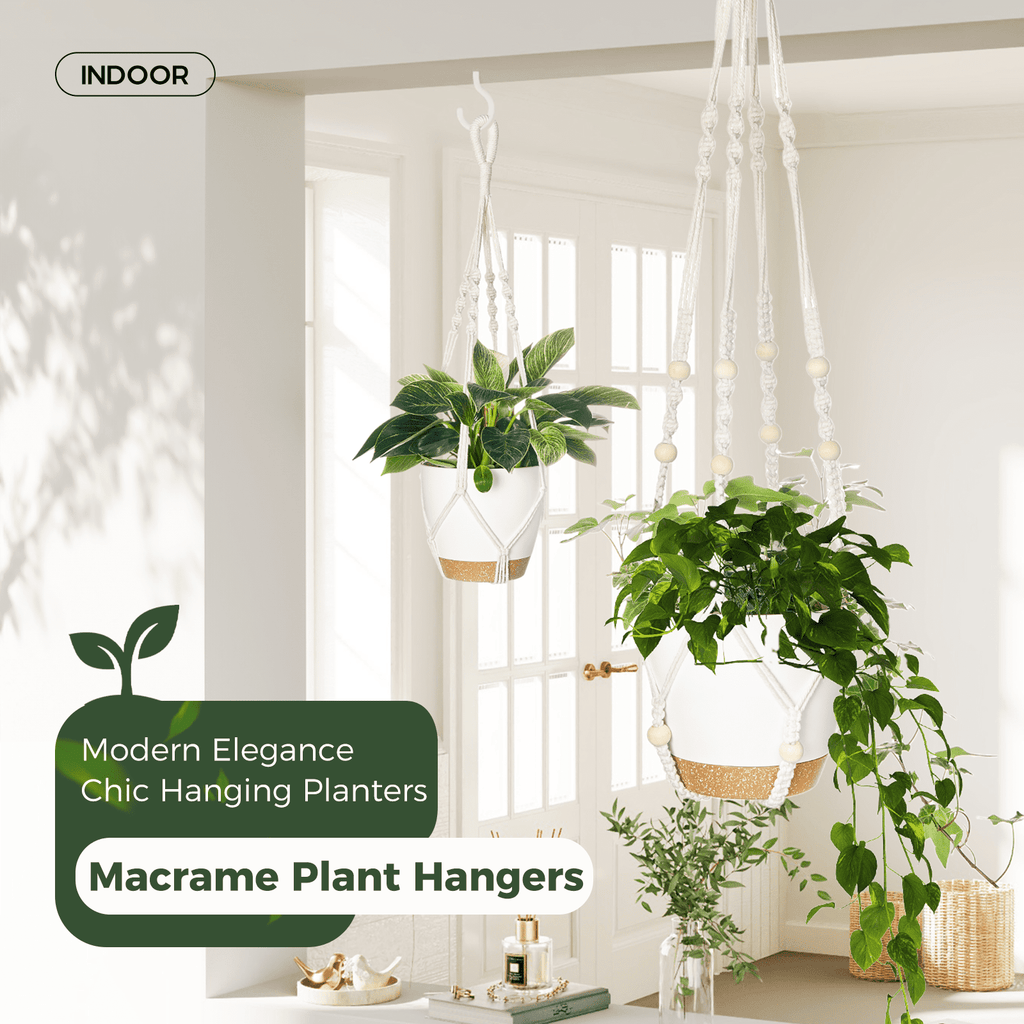 Bamworld Hanging Planters with Macrame Plant Hangers for Indoor Outdoor Plants 3 Set Self Watering Pots Hanging Baskets Flower Pot Holders 3 Different Size