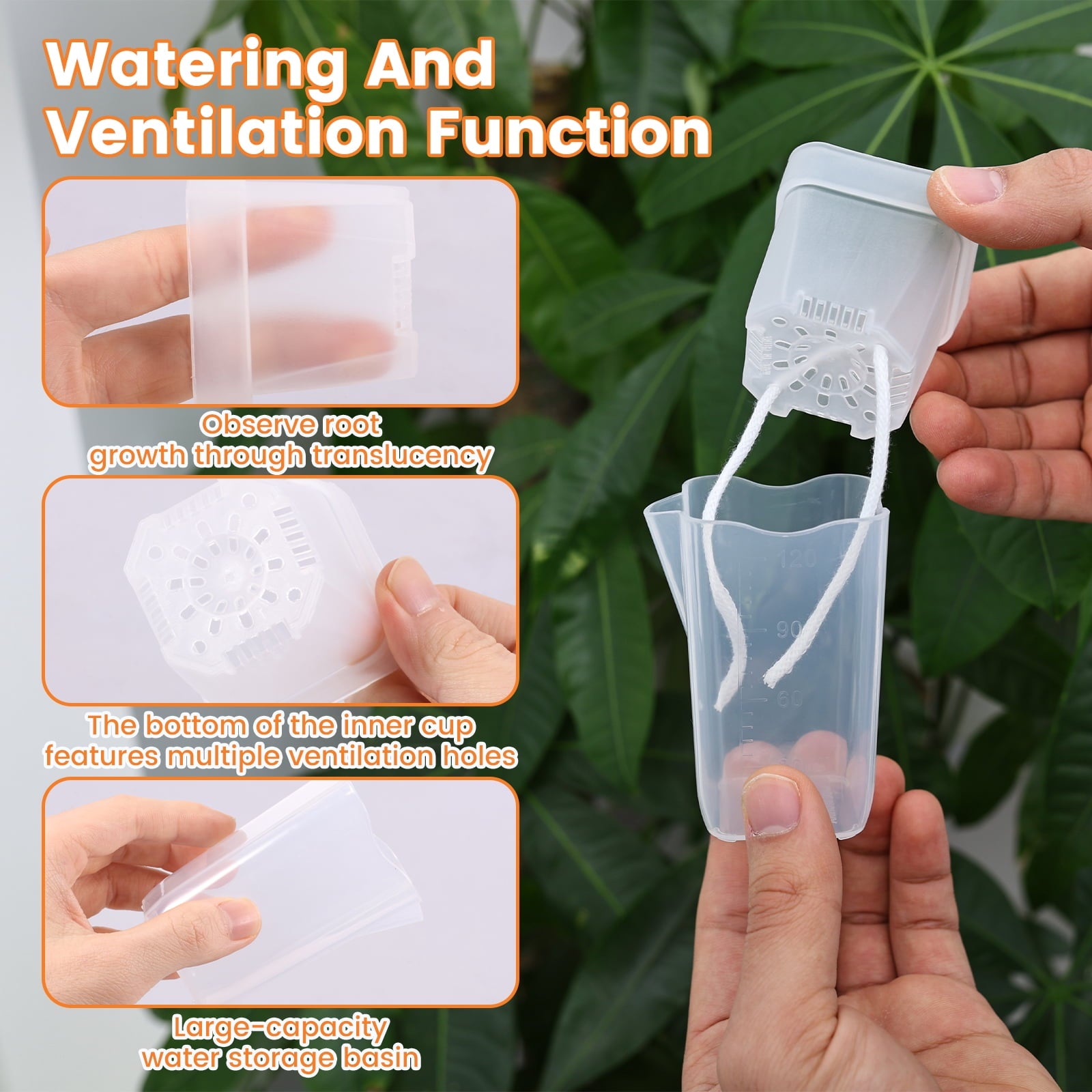 12 Pack Self Watering Pots for Indoor Plants,Plastic Planters with Absorbent Cotton Wick,Semi Hydroponic Containers for Propagation,Cuttings,Seedlings