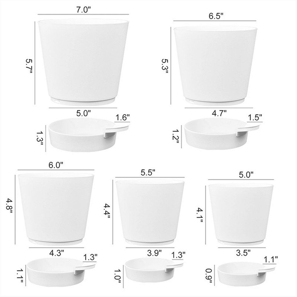 Qtmnekly 5 Pack 5 Inch Self Watering Pots for Indoor Plants, Flower Pots Planter with Drainage Holes and Wick Rope White