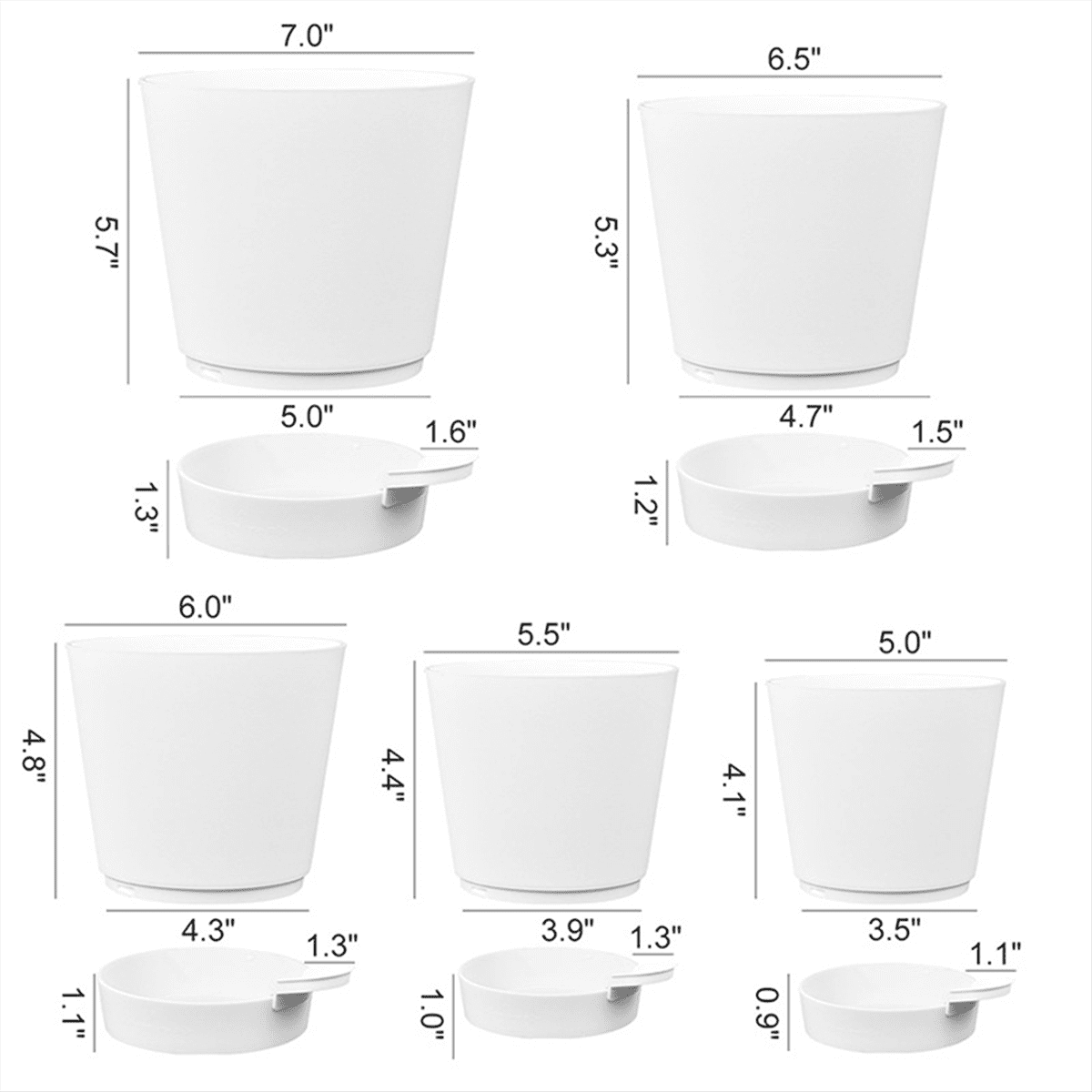 Qtmnekly 5 Pack 5 Inch Self Watering Pots for Indoor Plants, Flower Pots Planter with Drainage Holes and Wick Rope White