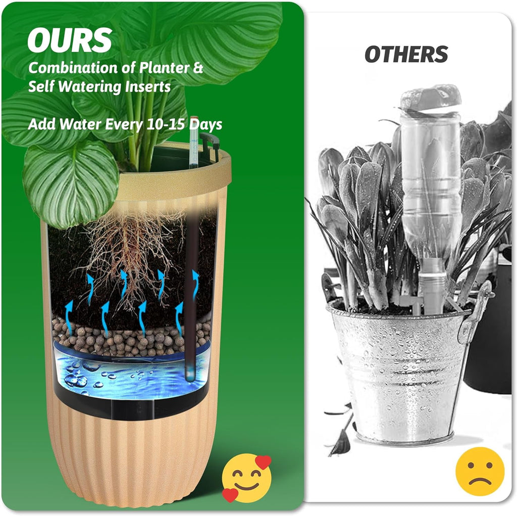 14.5"/23"/31" Tall Planter with a Water Level Monitor, Self Watering System and Wheels, Medium Flower Pots for Living Room, Bedroom Office, Patio, Porch, Garden